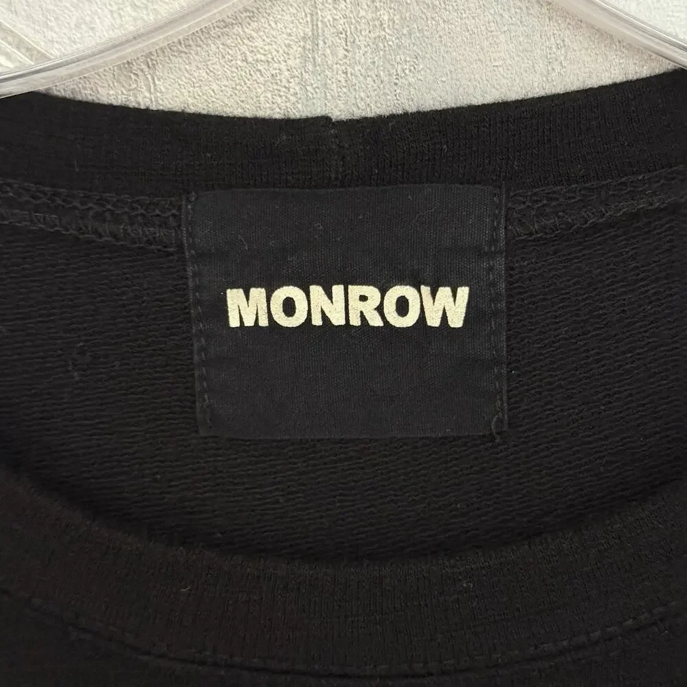 Monrow Sweatshirt Women XS Open Sleeve Pullover Black USA Soft Stretch Crew Neck